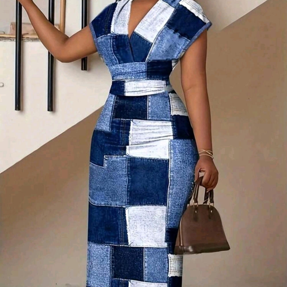 Patchwork Denim Midi Skirt